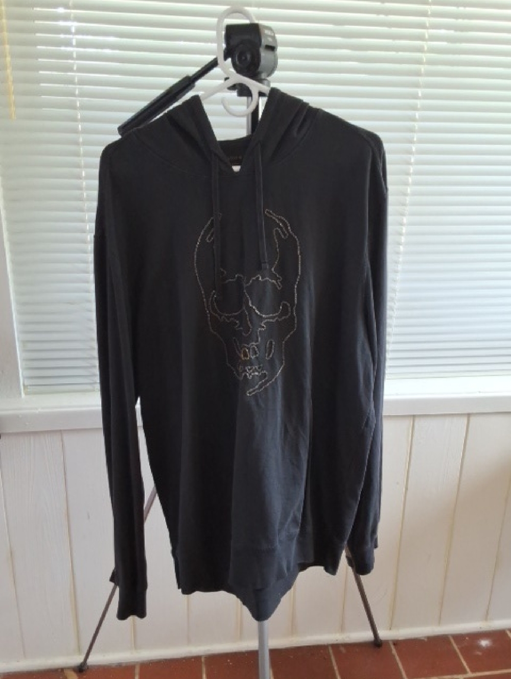 John Varvatos Black Hooded Long-Sleeve Shirt with Skull Stitch